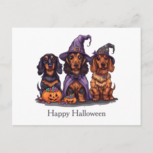 Happy halloween Dachshund Witch Hundar Vykort (Framsida)