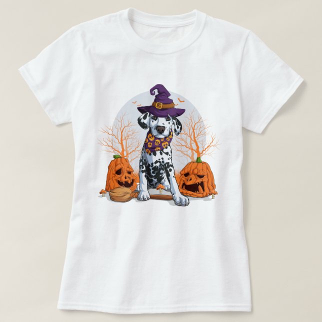 Happy halloween | Dalmatien Witch Puppy Hund T Shirt (Design framsida)