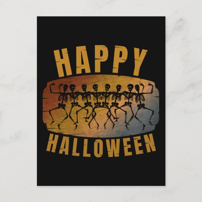 HAPPY HALLOWEEN DANCING SKELETON VYKORT (Framsida)