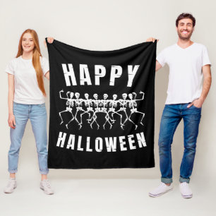 HAPPY HALLOWEEN DANCING SKELETONS FLEECEFILT