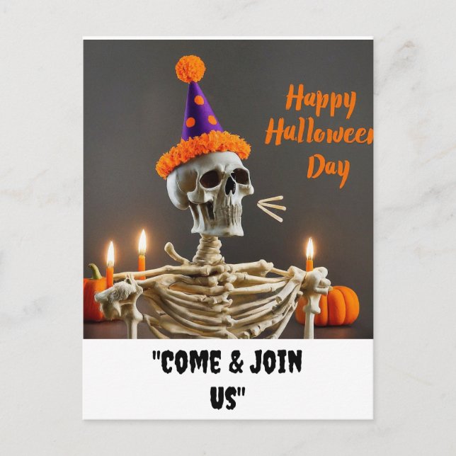 "Happy halloween Day kom & gå med oss" Vykort (Framsida)