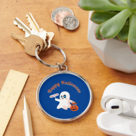 Happy halloween Deep Blue KeyChain Rund Silverfärgad Nyckelring