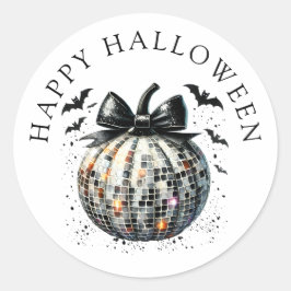 Happy halloween Disco Boll Pumpkin Black Bow Runt Klistermärke