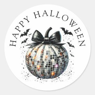 Happy halloween Disco Boll Pumpkin Black Bow Runt Klistermärke