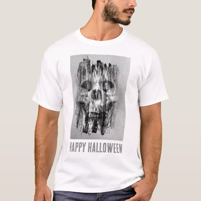 Happy Halloween. Distressed skull T Shirt (Framsida)
