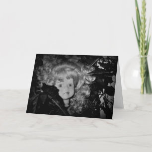 Happy halloween Doll Head i Black and White Kort