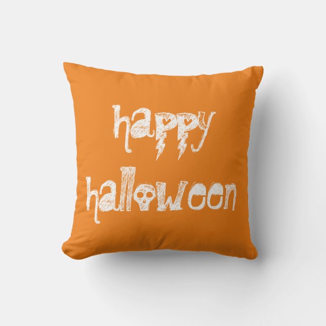 Happy halloween Döskallar Orange Dekorativ kudde (Framsida)