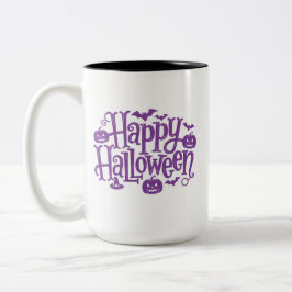 Happy Halloween elegant purple white Två-Tonad Mugg