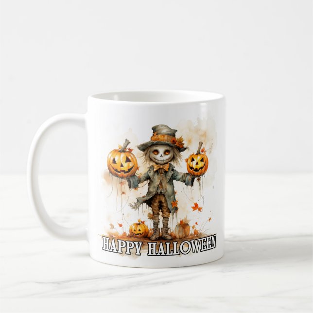 Happy halloween | Fågelskrämma på hösten Kaffemugg (Vänster)