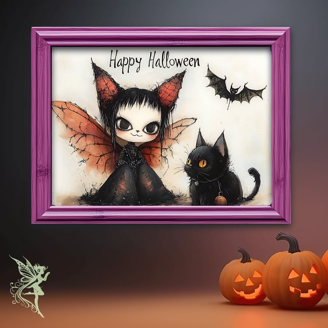 Happy halloween Fairy & Cat | Konst för Cute Spook Poster (Skapare uppladdad)