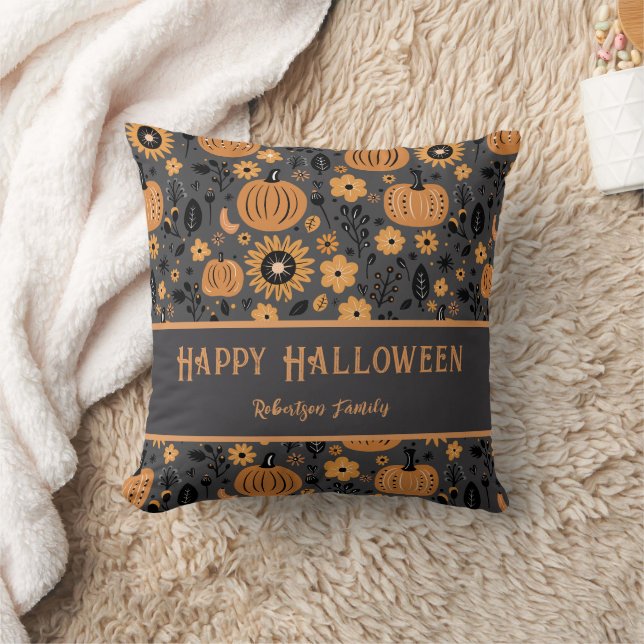 Happy Halloween Fall Pumpkin Family Name Kudde (Filt)