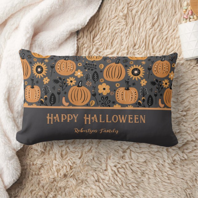 Happy Halloween Fall Pumpkin Family Name Lumbarkudde (Filt)