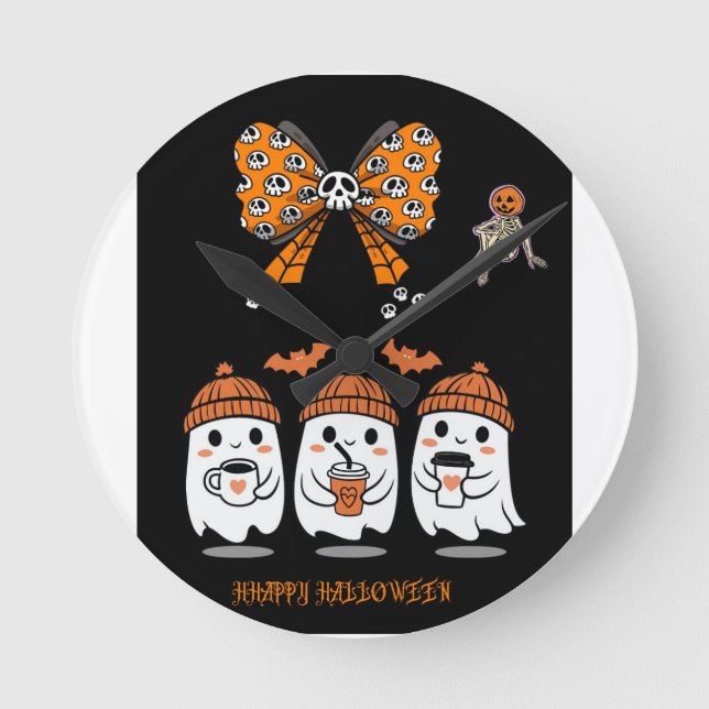 Happy Halloween – fantômes café mignons Rund Klocka (Framsida)