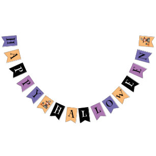 Happy halloween   Färgbleck och svart katt Vimplar