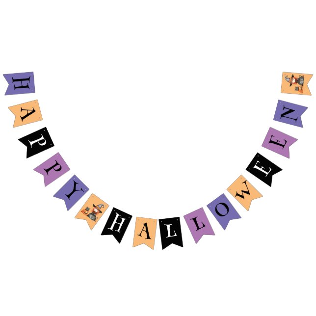 Happy halloween | Färgbleck och svart katt Vimplar (Alla)