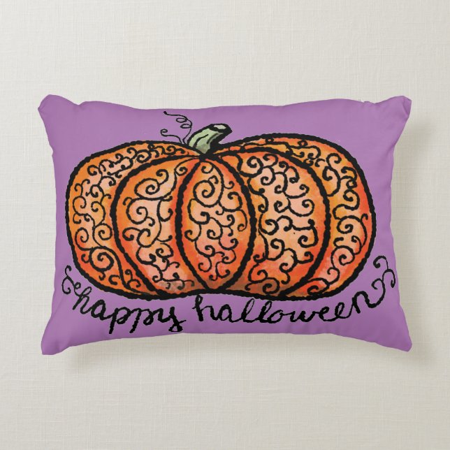 Happy halloween filigree-pumpa prydnadskudde (Framsidan)