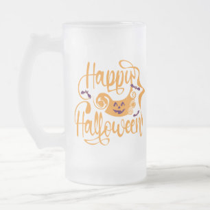 Happy halloween fladdermöss jack o lantern frostat ölglas