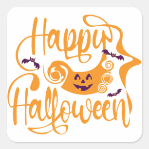 Happy halloween fladdermöss jack o lantern fyrkantigt klistermärke