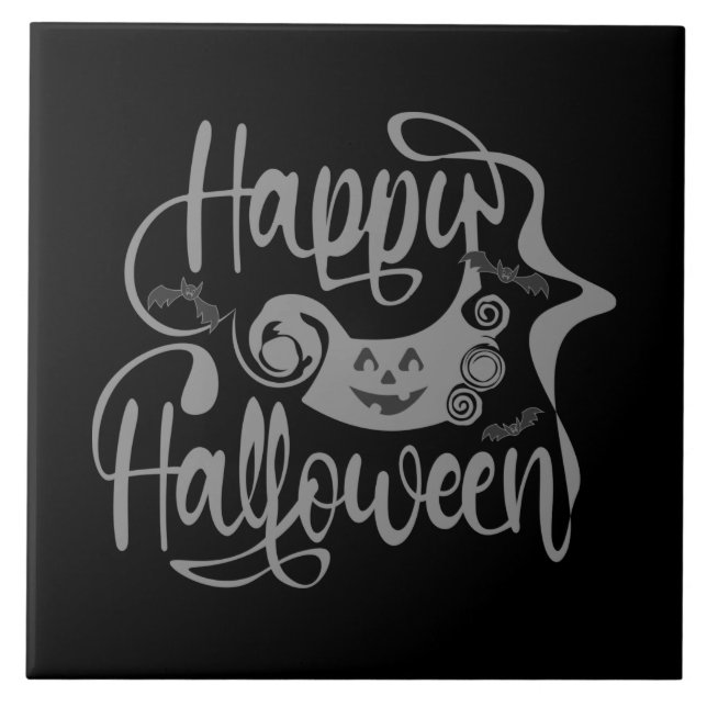 Happy halloween fladdermöss jack o lantern kakelplatta (Framsidan)