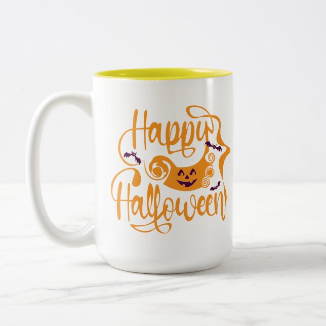 Happy halloween fladdermöss jack o lantern Två-Tonad mugg (Vänster)