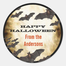 Happy halloween Fladdermöss och bränt hus Runt Klistermärke