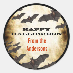 Happy halloween Fladdermöss och bränt hus Runt Klistermärke