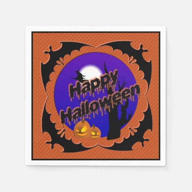 Happy halloween Fladdermöss Pappra Party Napkins Pappersservett (Framsidan)