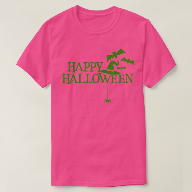 Happy halloween Fladdermöss Spider Witch Hat Grönt T Shirt (Design framsida)