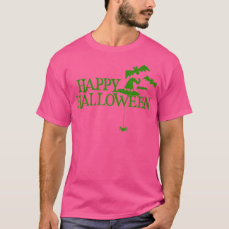 Happy halloween Fladdermöss Spider Witch Hat Grönt T Shirt