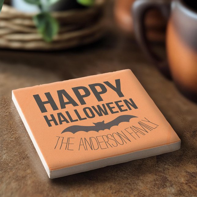 Happy halloween Fladdermus med Svarta Namn Stenunderlägg (Custom Stone Coaster)