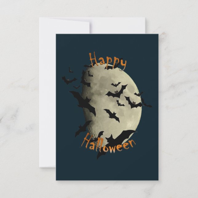 Happy halloween Fladdermus och Haunting Måne Inbjudningar (Framsida)