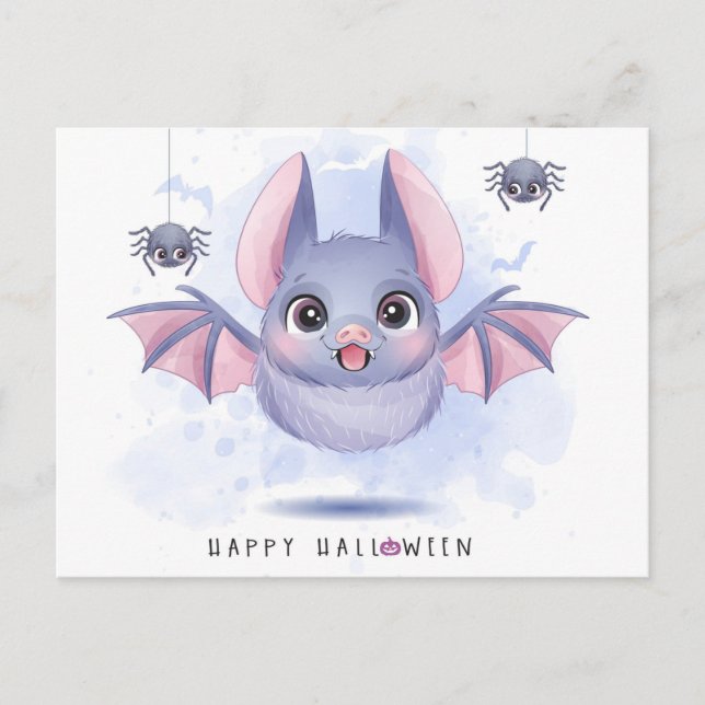Happy halloween Fladdermus och Spiders Vykort (Framsida)