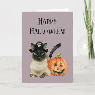 Happy halloween för piratkattjack o lantern kort
