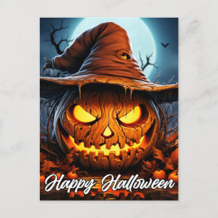 Happy halloween, förfärlig, lysande mattepumpa vykort