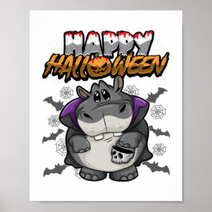 Happy halloween förklädd Hippopotamus Poster