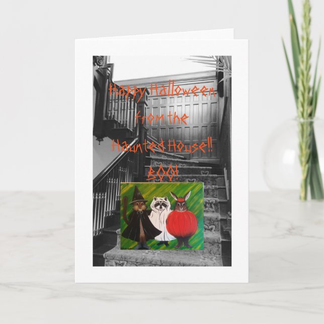 Happy halloween från Haunted House! Kort (Framsida)