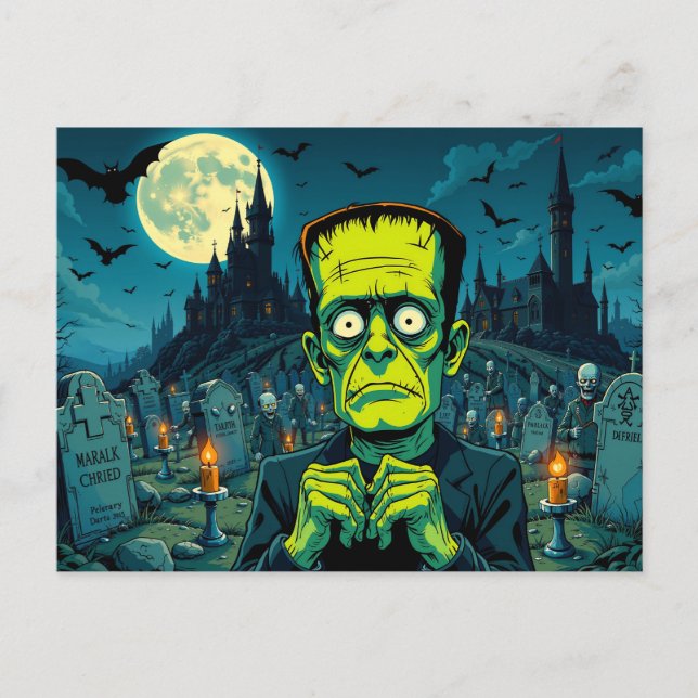 Happy halloween Frankenstein Helg Vykort (Framsida)