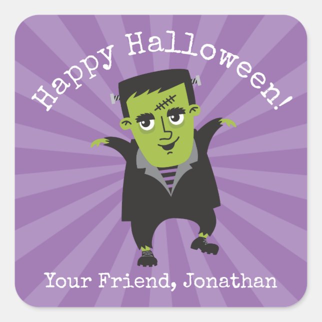 Happy halloween Frankenstein Sticker Fyrkantigt Klistermärke (Framsida)