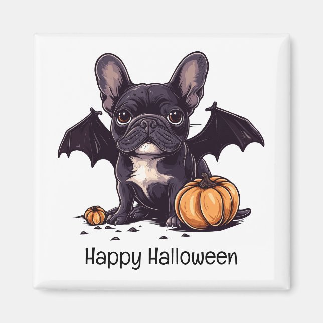 Happy halloween Fransk Bulldog Fladdermus Vingar P Magnet (Framsidan)