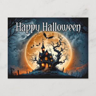Happy halloween, fruktansvärt hemsökt hus vykort