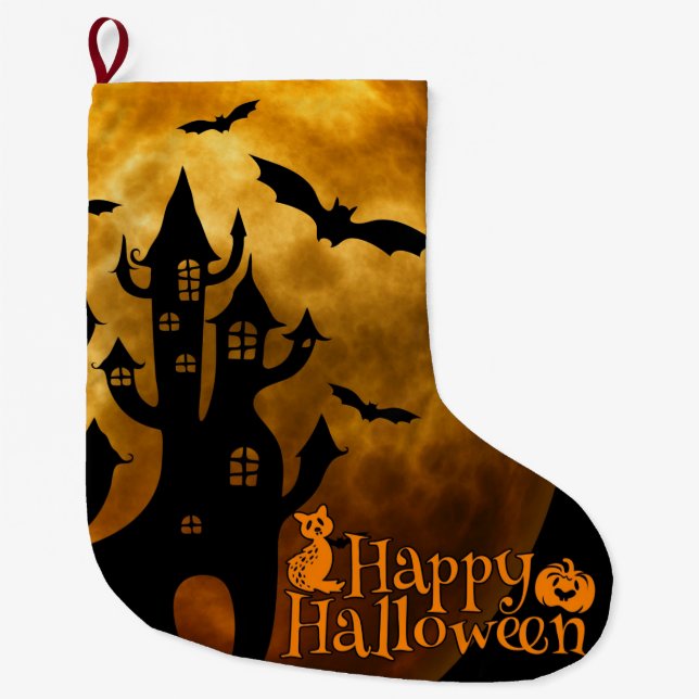 Happy halloween (full måne) stor julstrumpa (Framsidan)