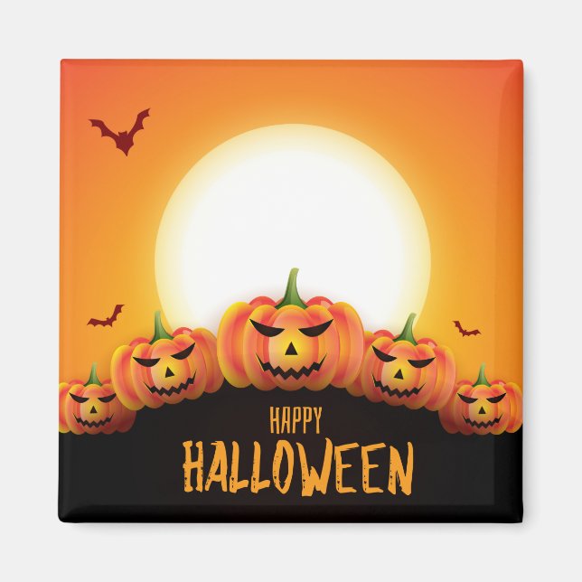 Happy halloween (Full Moon och Pumpkins) Magnet (Framsidan)