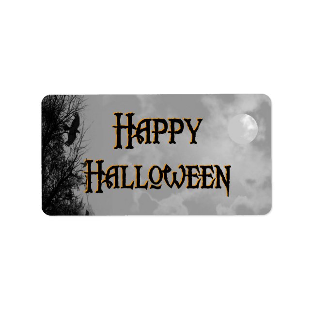 Happy halloween Full Moon och Ravens Haunted-etike Adressetikett (Framsidan)