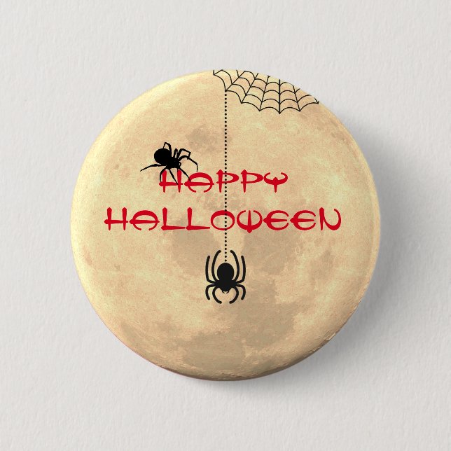 Happy halloween Full Moon Spider Pin Button Knapp (Framsida)