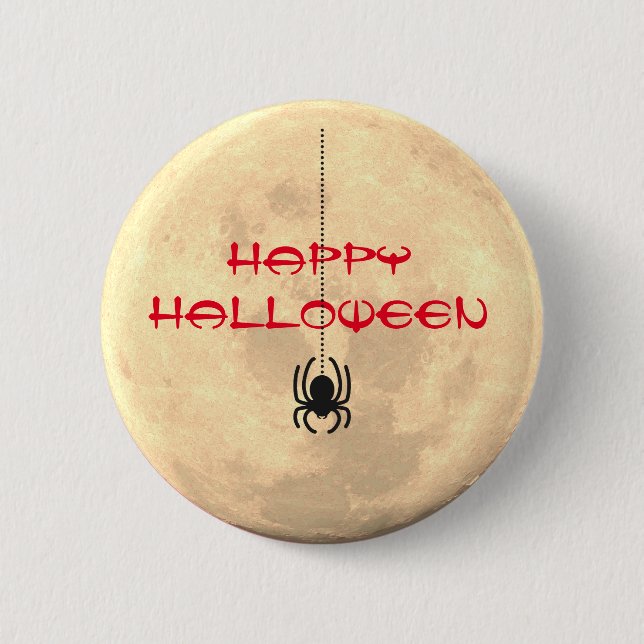 Happy halloween Full Moon Spider Pin Button Knapp (Framsida)