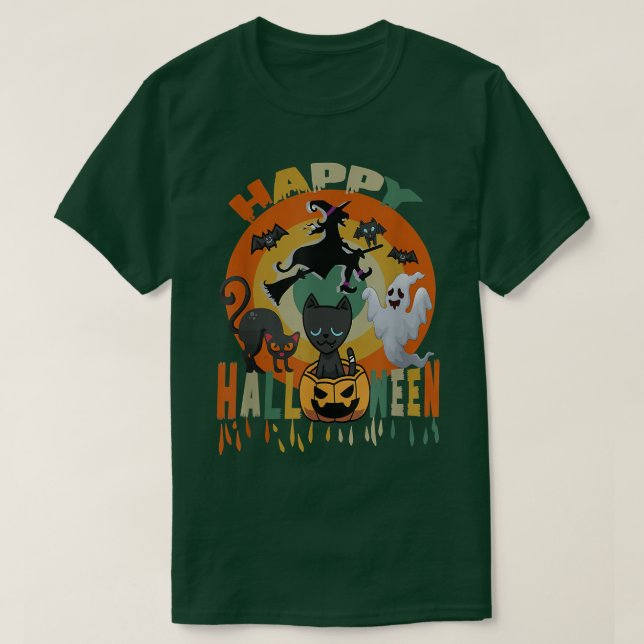 Happy halloween Funny Black Cat Pumpkin Witch Ghos T Shirt (Design framsida)