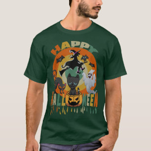 Happy halloween Funny Black Cat Pumpkin Witch Ghos T Shirt