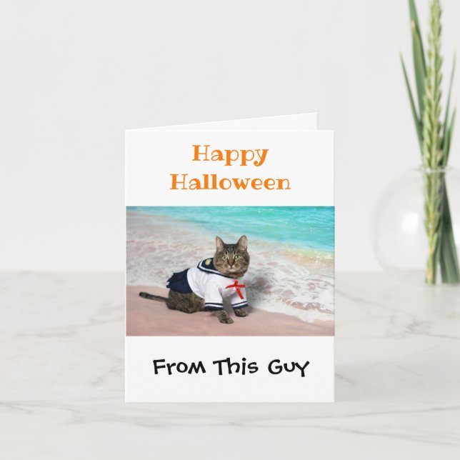 Happy halloween Funny Humor Cute Cat Costume Photo Kort (Framsida)
