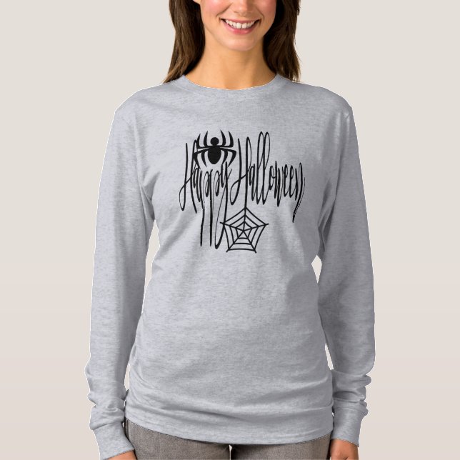 Happy halloween Funny Scary Spider Cobweb T Shirt (Framsida)