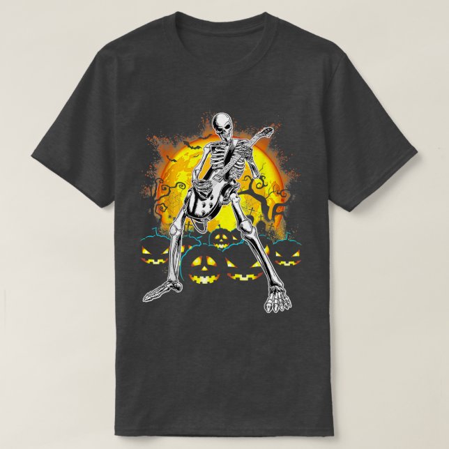 Happy Halloween Funny Skeleton Playing Guitar Pump T Shirt (Design framsida)